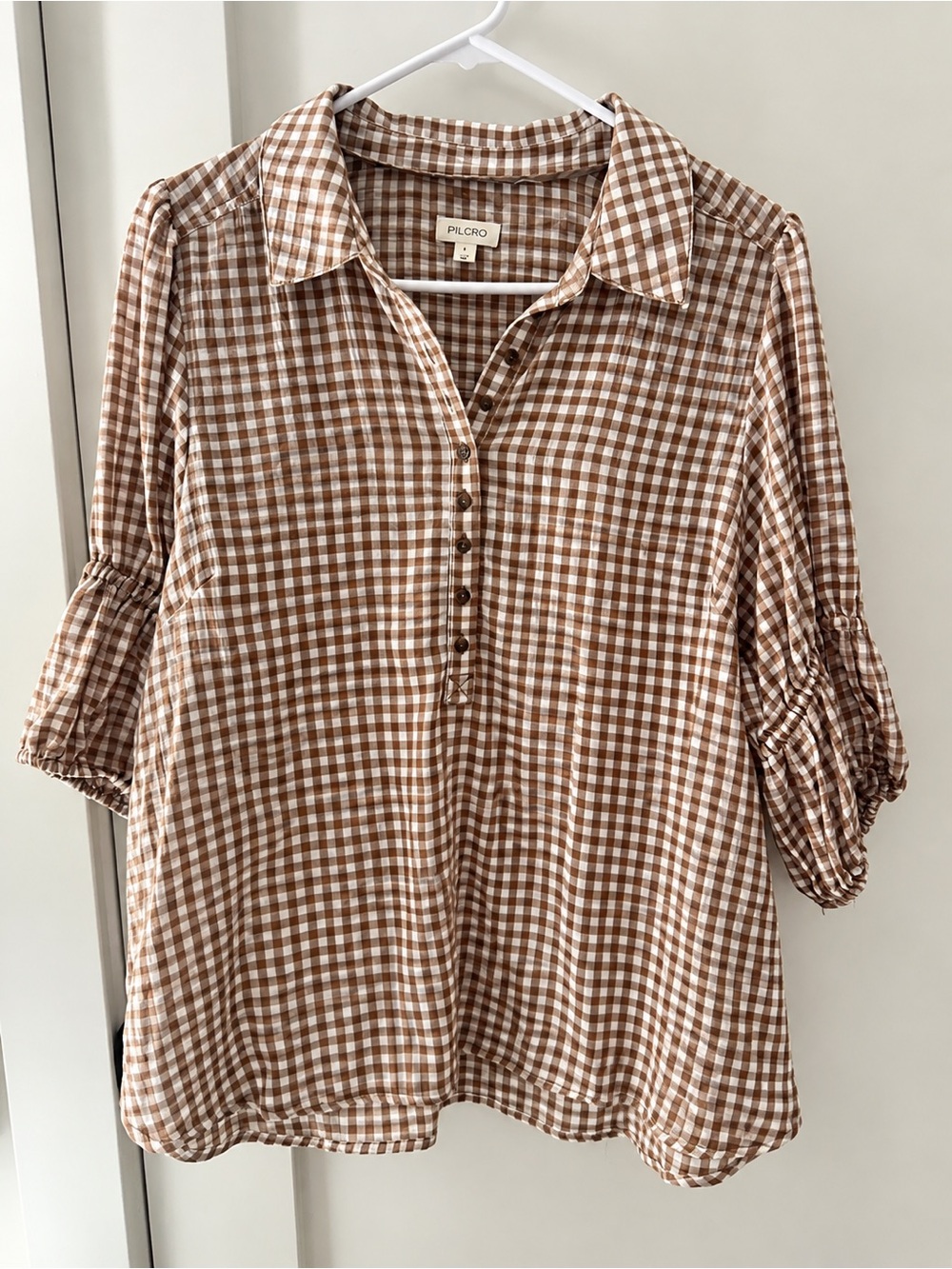 Pilcro Brown Gingham Button-Front Women’s Top - Anthropologie